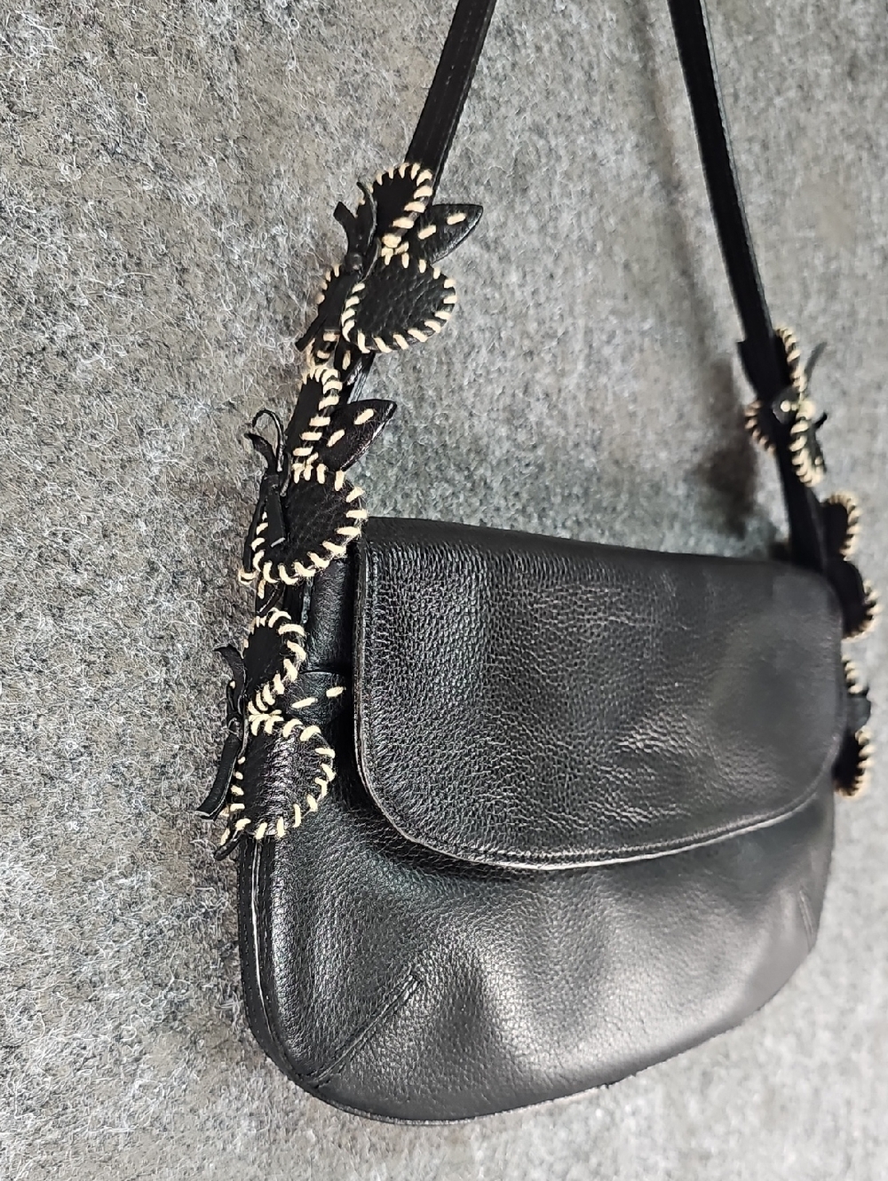 Antonio Melani Leather Purse With Blanket Stitch Flowers, Black - Picture 2 of 10
